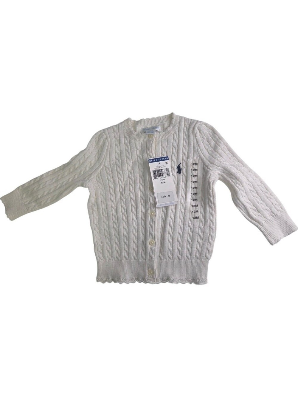 Ralph Lauren Deadstock Knit Cardigan Ruffled Sweater White Cream Size 12 Months